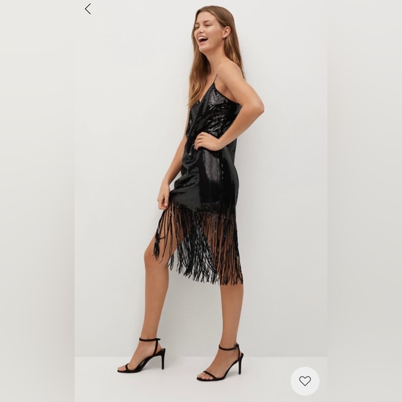 MNG Mango Black Sequins Fringe Party Evening Cocktail Gatsby Inspired Dress - Picture 8 of 10